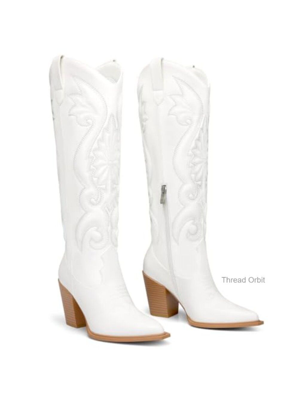 Women's Wide Calf Knee High Western Cowboy Boots Pointed Toe Block Heel